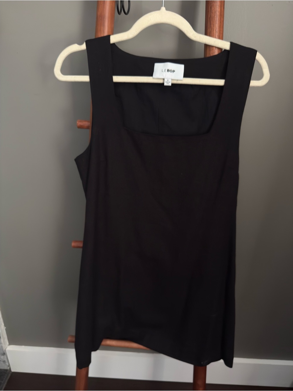 LIKE NEW LE BOP Della Black Linen Square-Neck Mini Dress (Size Small)